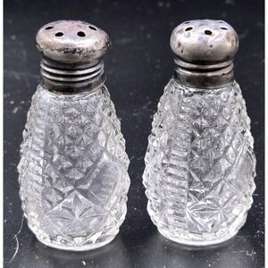 Vintage 1950's Mini 2" Sterling Silver Glass Salt Pepper Shakers 925 BONUS